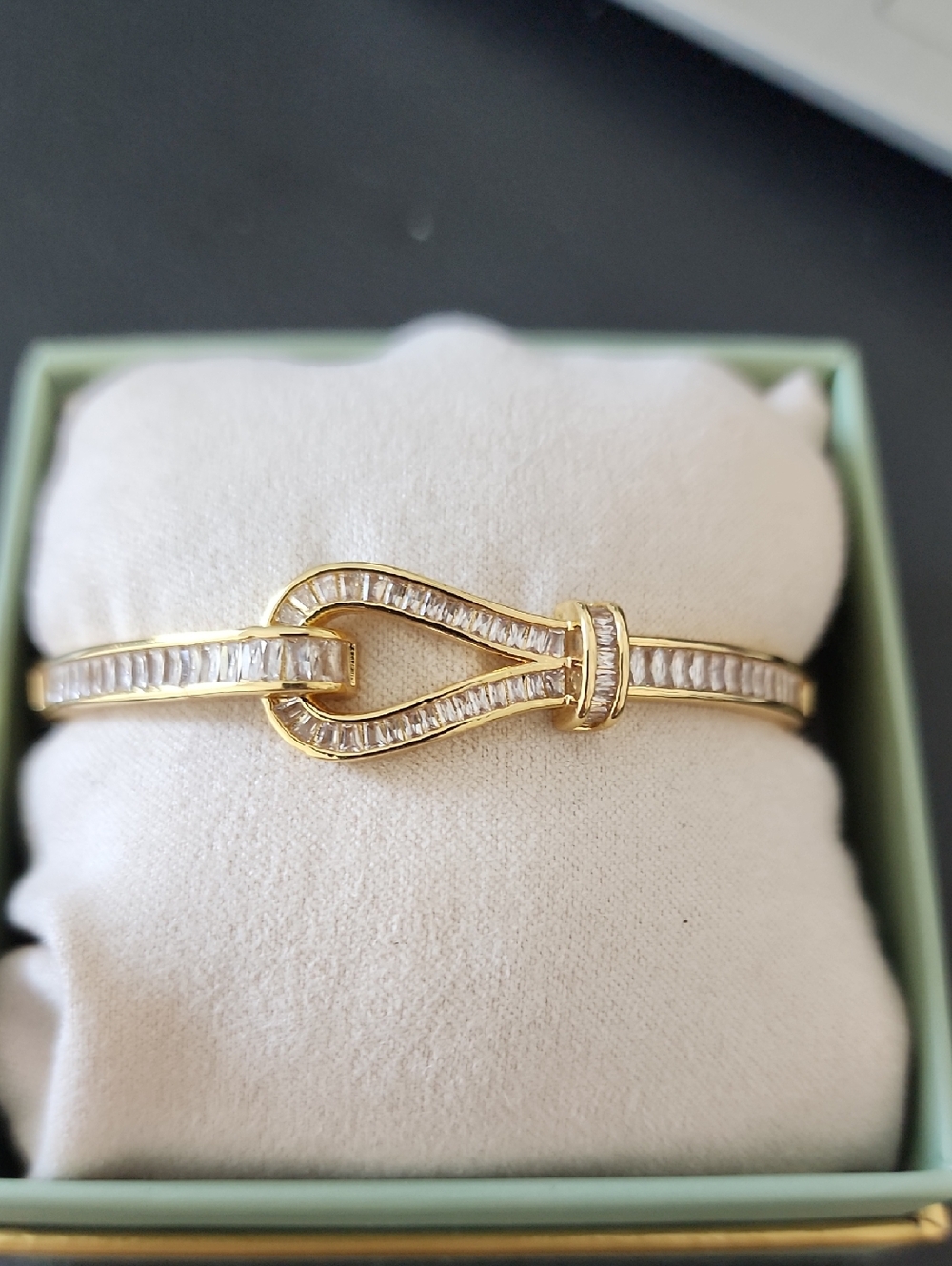 Gold Tone White Crystal Knot Bangle Bracelet - Women Jewelry